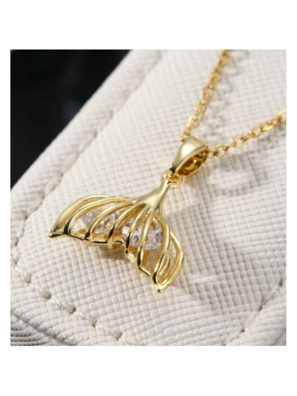 Gold Fin / Tale with Cubic Zirconia Stones Pendant Necklace NWT